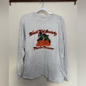 Gray Halloween Black Hat Society Witch Long Sleeve Shirt